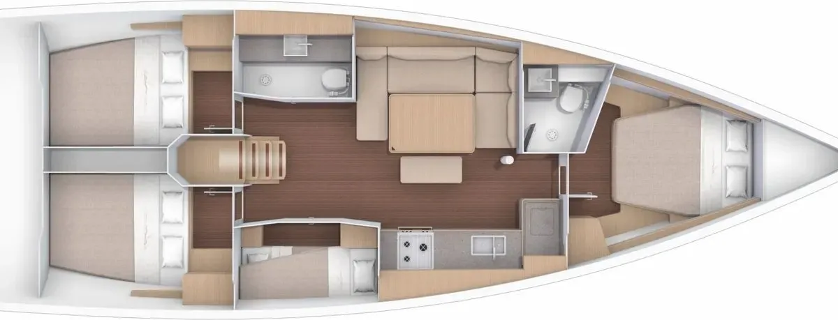 Floor plan of Malime, a Dufour 430 GL sailboat at Procida, Italy