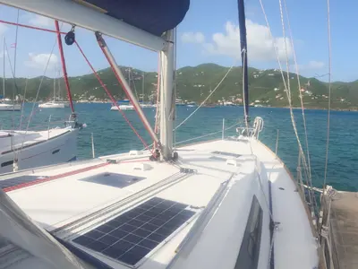 Deck of Spindrift, a Beneteau Oceanis 45 sailboat at Road Town, British Virgin Islands