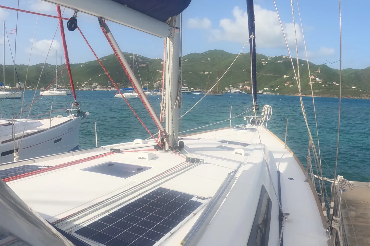 Deck of Spindrift, a Beneteau Oceanis 45 sailboat at Road Town, British Virgin Islands