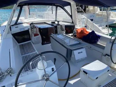 Cockpit of Spindrift, a Beneteau Oceanis 45 sailboat at Road Town, British Virgin Islands