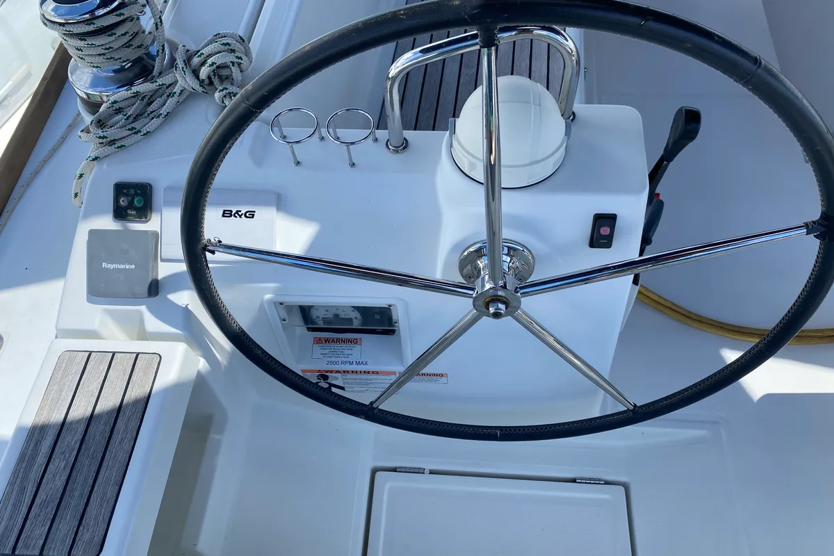 Cockpit of Spindrift, a Beneteau Oceanis 45 sailboat at Road Town, British Virgin Islands