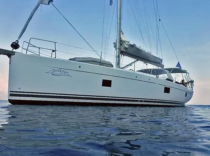 Exterior view of Aktea, a Hanse 508 sailboat at Lavrion, Greece