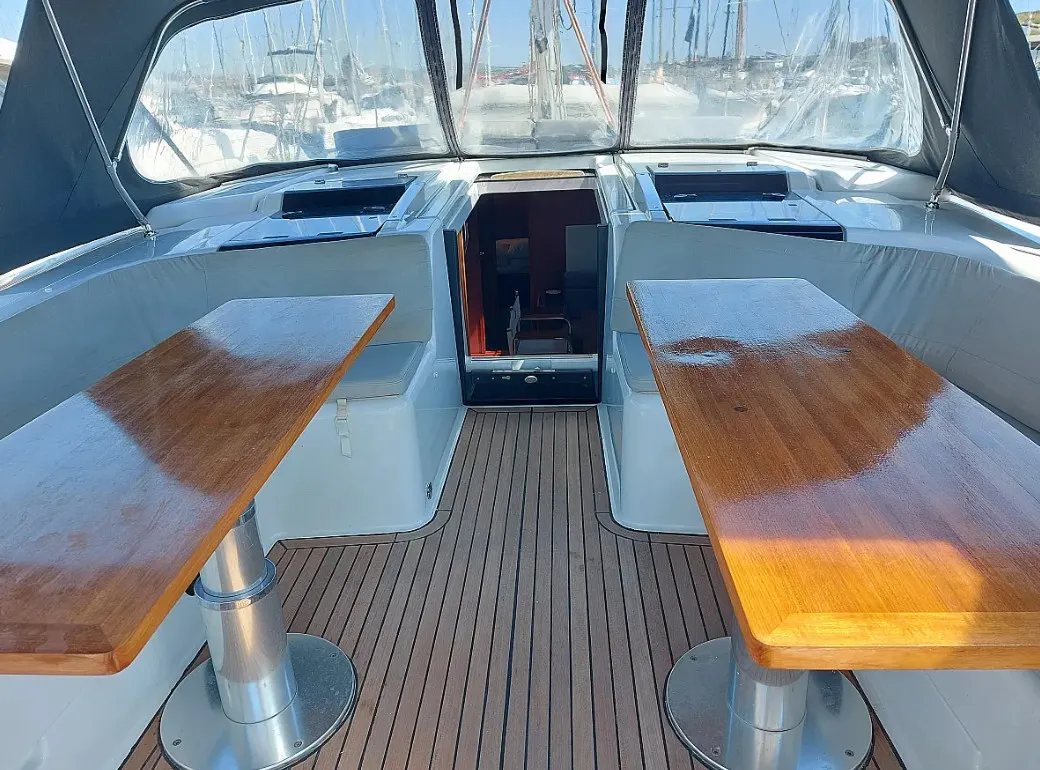 Deck of Aktea, a Hanse 508 sailboat at Lavrion, Greece