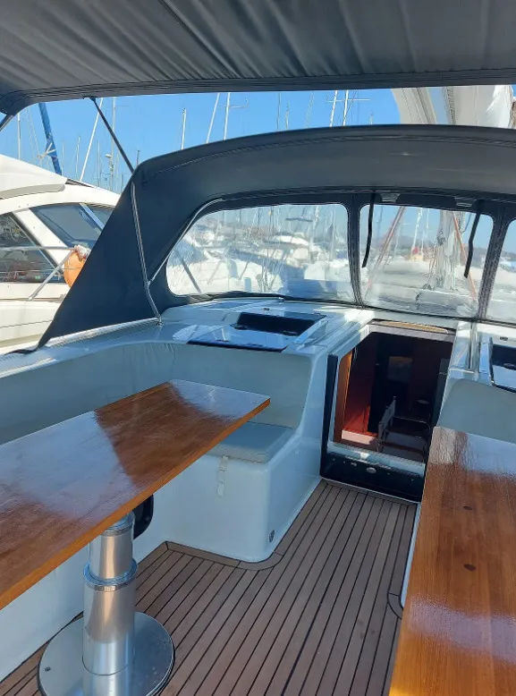 Deck of Aktea, a Hanse 508 sailboat at Lavrion, Greece