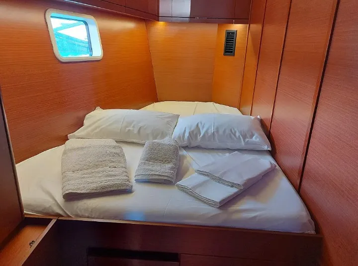 Cabin on Aktea, a Hanse 508 sailboat at Lavrion, Greece
