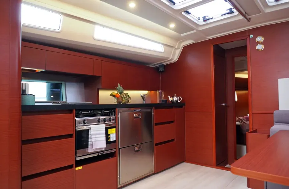 Galley of Aktea, a Hanse 508 sailboat at Lavrion, Greece