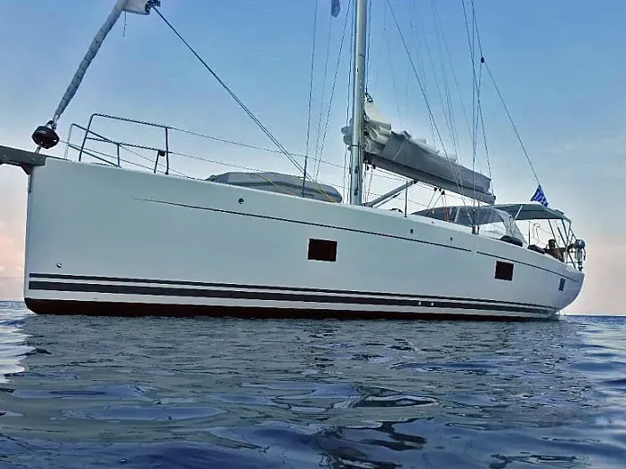 Exterior view of Aktea, a Hanse 508 sailboat at Lavrion, Greece