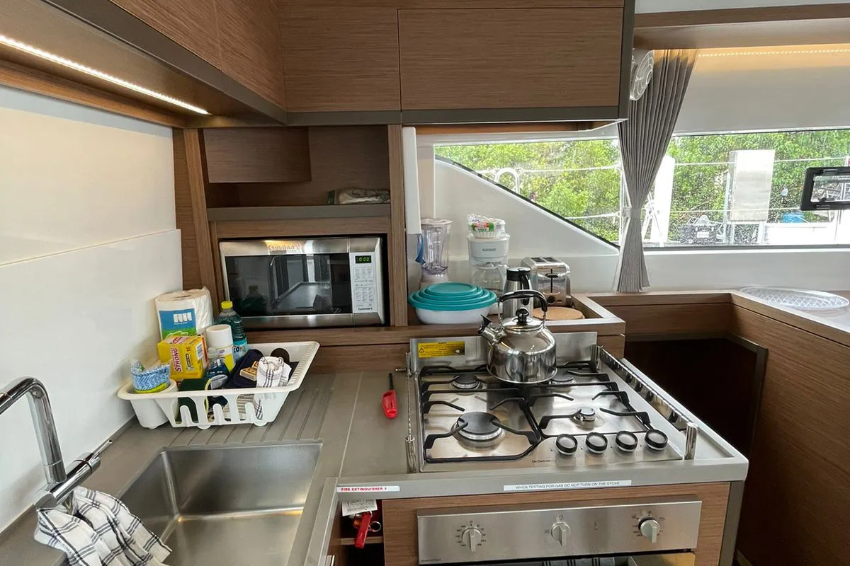 Galley of Bottoms up_X, a Lagoon 50 catamaran at Road Town, British Virgin Islands