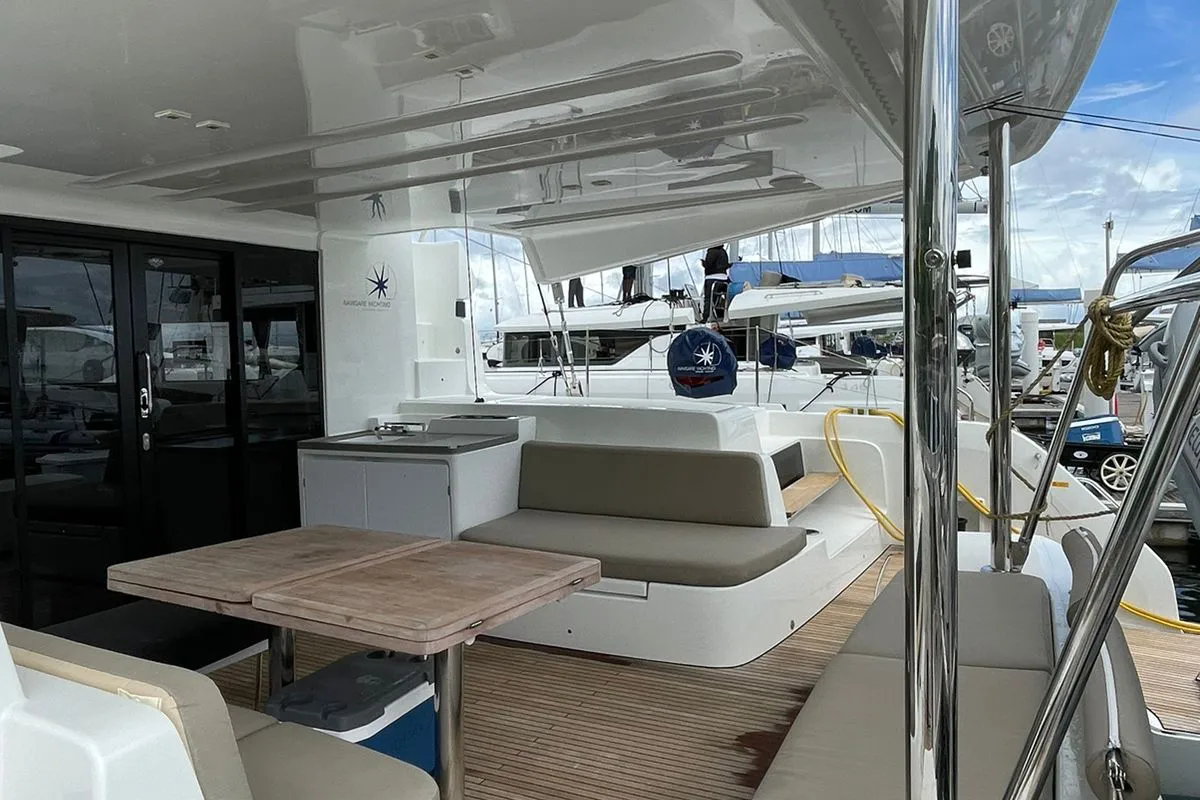 Deck of Bottoms up_X, a Lagoon 50 catamaran at Road Town, British Virgin Islands