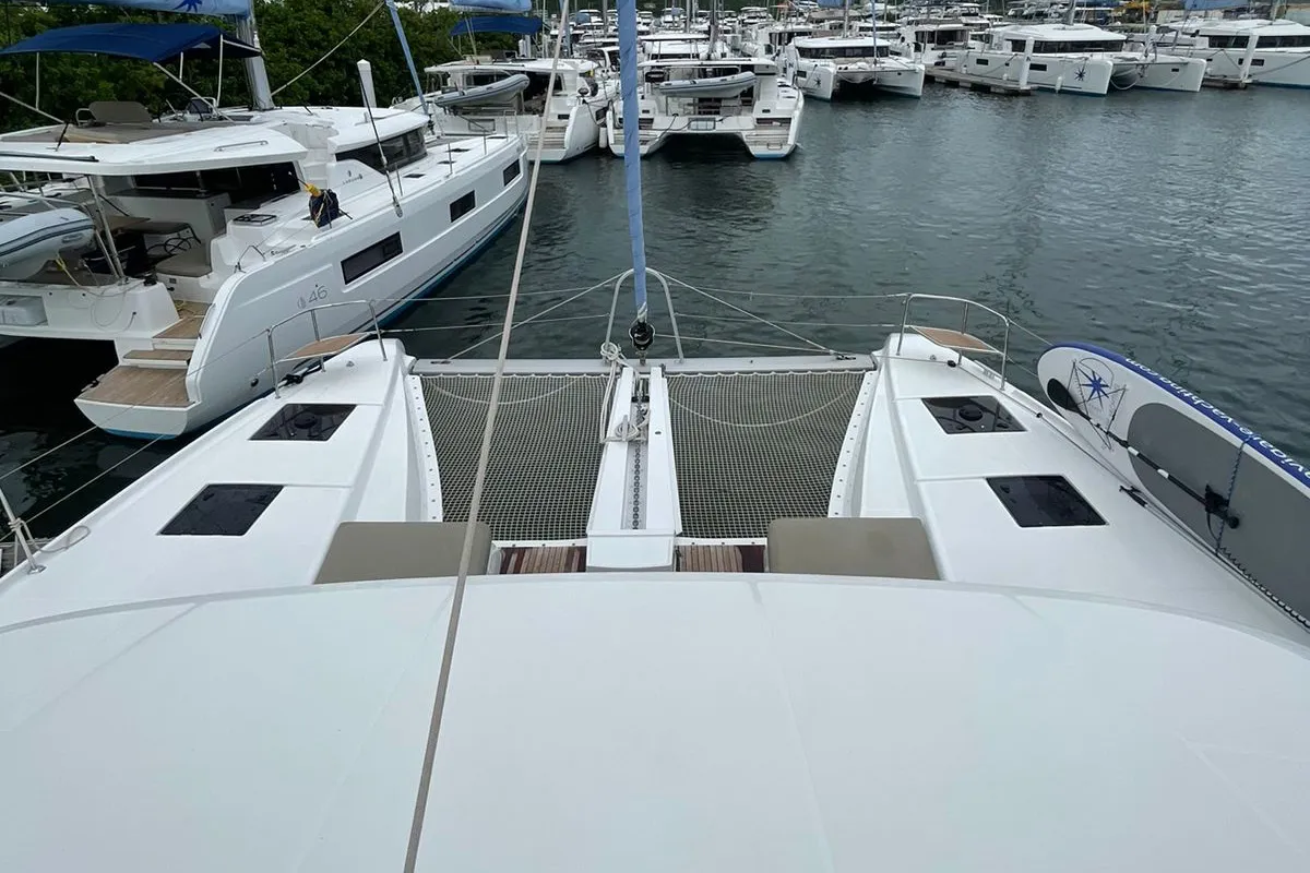 Deck of Bottoms up_X, a Lagoon 50 catamaran at Road Town, British Virgin Islands