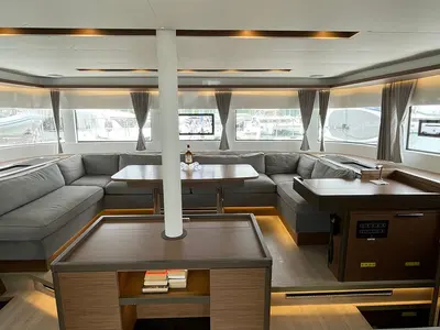 Salon of Bottoms up_X, a Lagoon 50 catamaran at Road Town, British Virgin Islands
