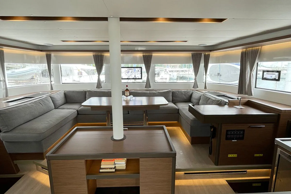 Salon of Bottoms up_X, a Lagoon 50 catamaran at Road Town, British Virgin Islands