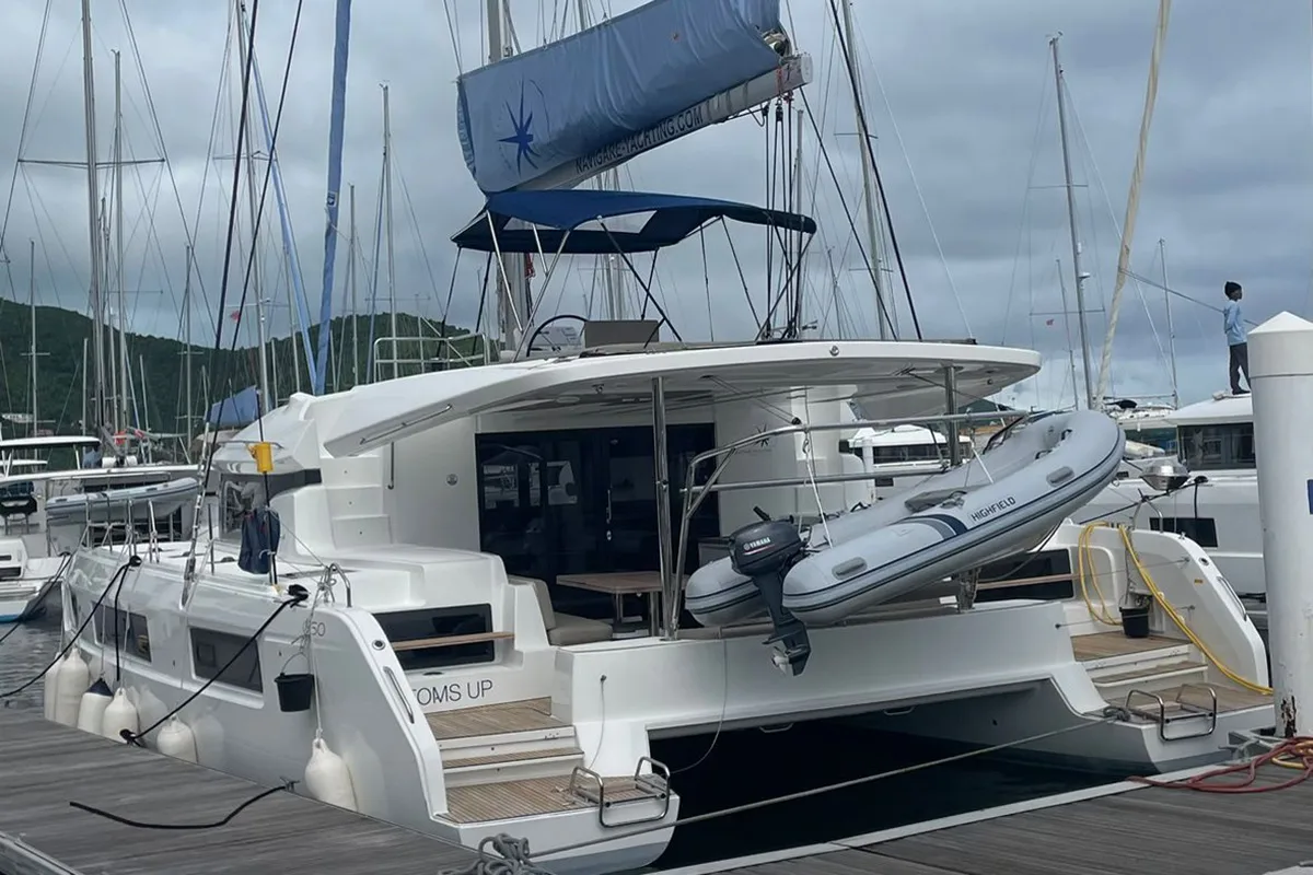 Exterior view of Bottoms up_X, a Lagoon 50 catamaran at Road Town, British Virgin Islands