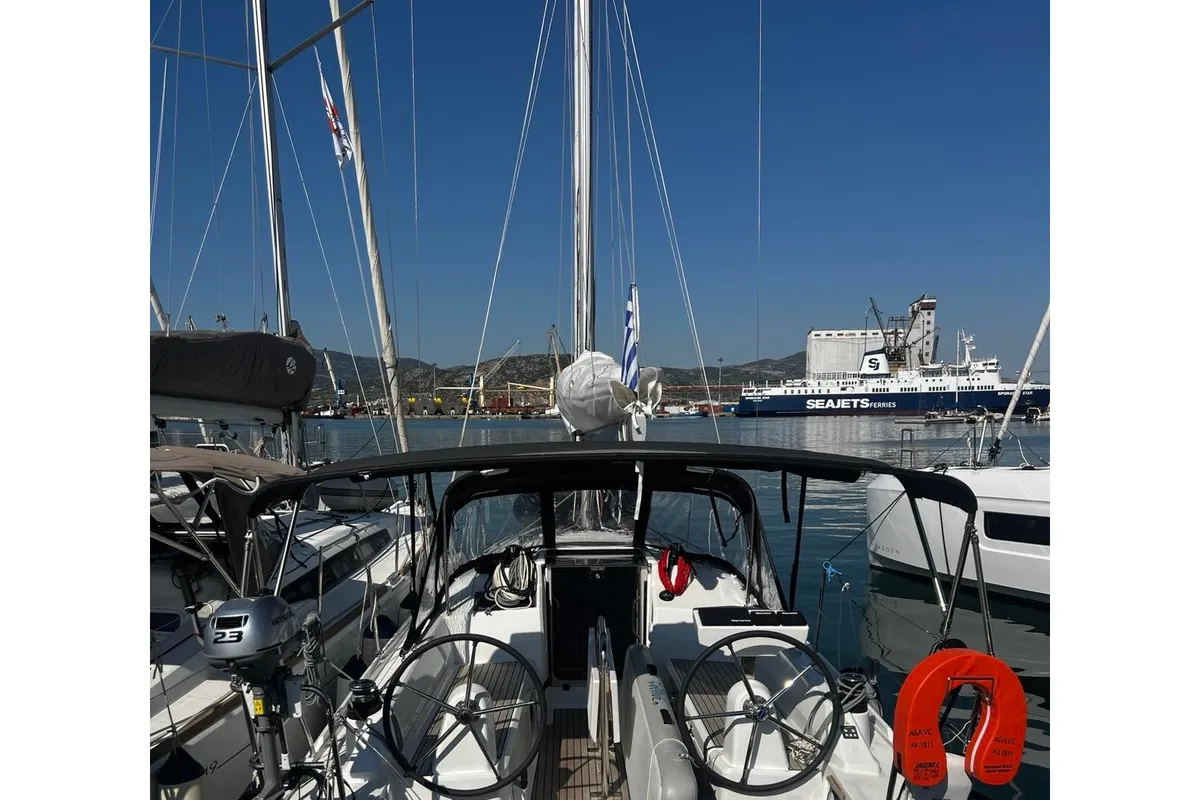Cockpit of Agavi, a Beneteau Oceanis 30.1 sailboat at Volos, Greece