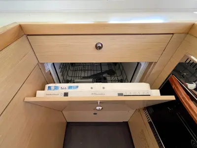 Galley of AF-L450F, a Lagoon 450 Fly catamaran at Athens, Greece