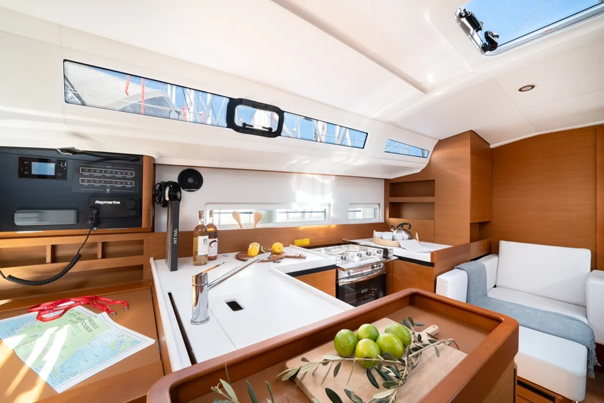 Galley of Filippos II, a Jeanneau Sun Odyssey 380 sailboat at Kos, Greece