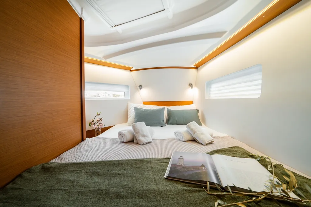 Cabin on Filippos II, a Jeanneau Sun Odyssey 380 sailboat at Kos, Greece