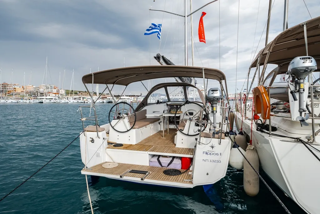 Exterior view of Filippos II, a Jeanneau Sun Odyssey 380 sailboat at Kos, Greece