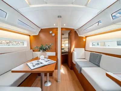 Salon of Filippos II, a Jeanneau Sun Odyssey 380 sailboat at Kos, Greece