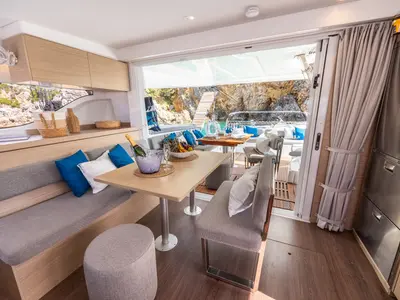 Salon of NEMI, a Lagoon 43 catamaran at Municipal Unit of Lefkada, Greece