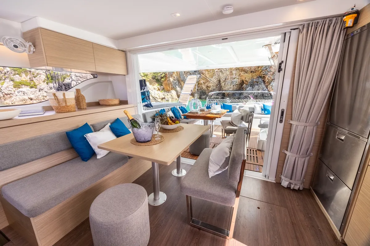 Salon of NEMI, a Lagoon 43 catamaran at Municipal Unit of Lefkada, Greece