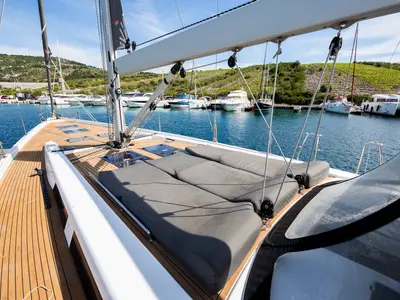 Deck of Star Princess, a Hanse 575 sailboat at Primošten, Croatia
