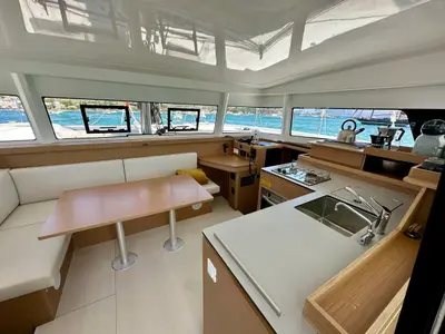Salon of KAZBEGI, a Excess 11 catamaran at Port de Pollença, Spain