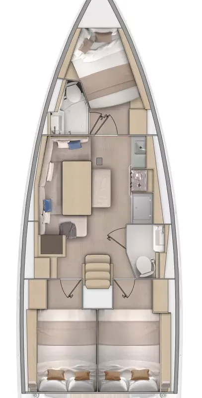 Floor plan of Uraz, a Beneteau Oceanis 37.1 sailboat at Marmaris, Turkey