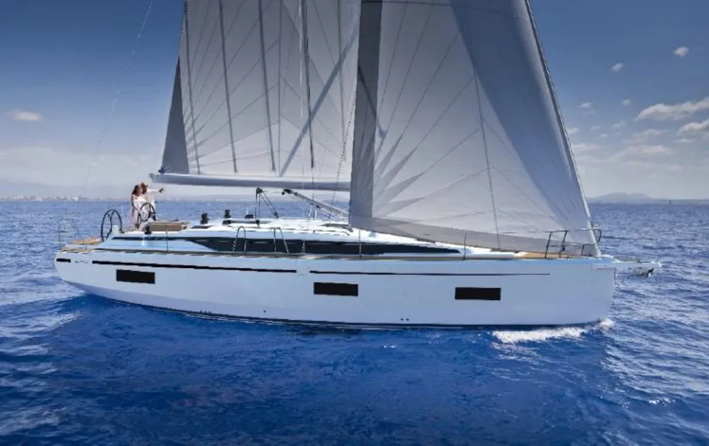 Exterior view of 7 Iles, a Bavaria C42 sailboat at Marseille, France