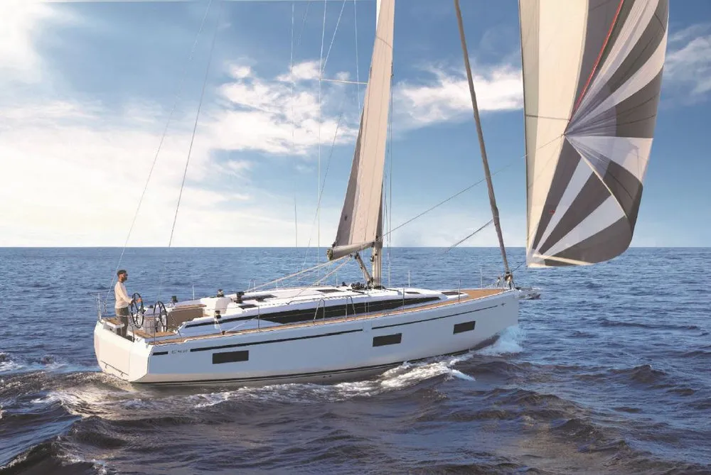 Exterior view of 7 Iles, a Bavaria C42 sailboat at Marseille, France