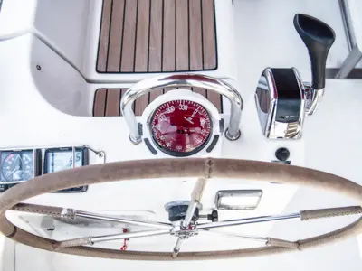 Cockpit of Vori, a Beneteau Oceanis 473 sailboat at Athens, Greece