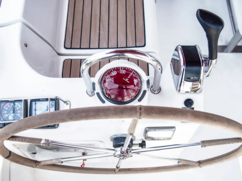 Cockpit of Vori, a Beneteau Oceanis 473 sailboat at Athens, Greece
