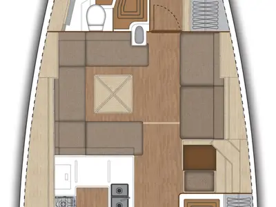 Floor plan of Penelope, a X-Yachts XC 47 sailboat at Lavrion, Greece