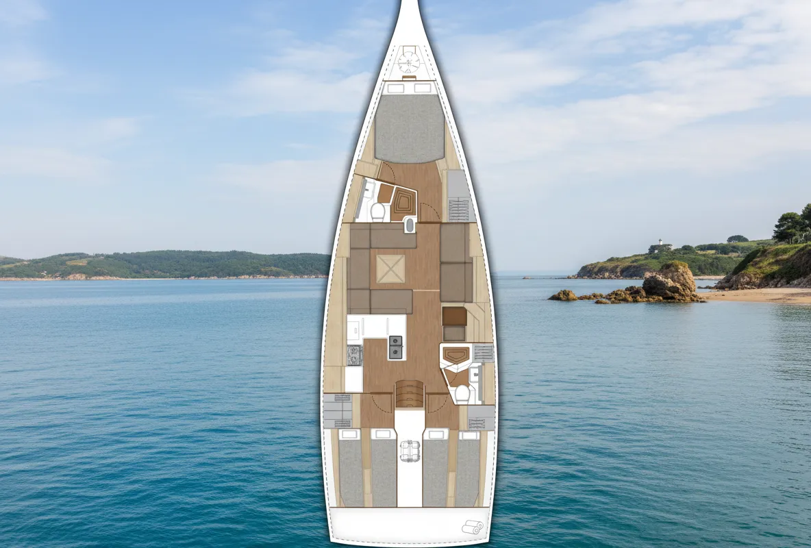 Exterior view of Penelope, a X-Yachts XC 47 sailboat at Lavrion, Greece