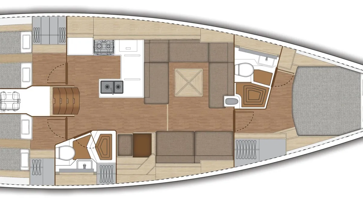 Floor plan of Penelope, a X-Yachts XC 47 sailboat at Lavrion, Greece