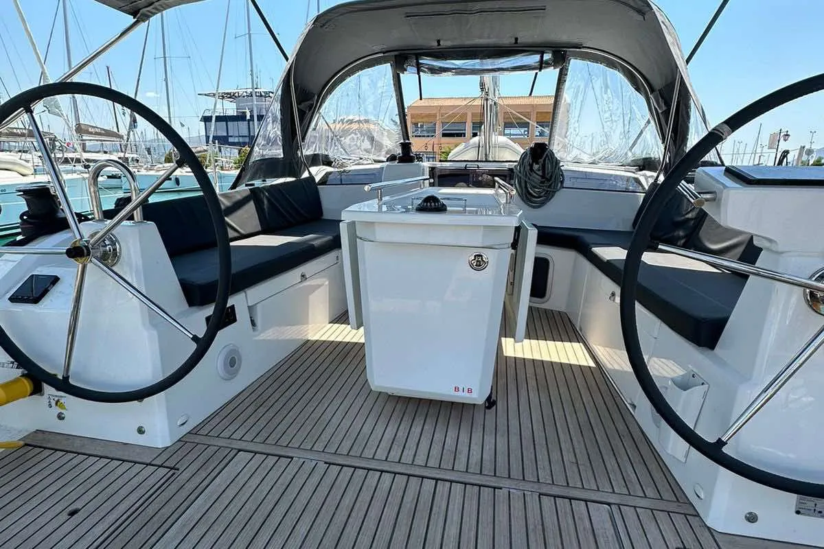 Cockpit of Monterey, a Beneteau Oceanis 40.1 sailboat at Municipal Unit of Lefkada, Greece