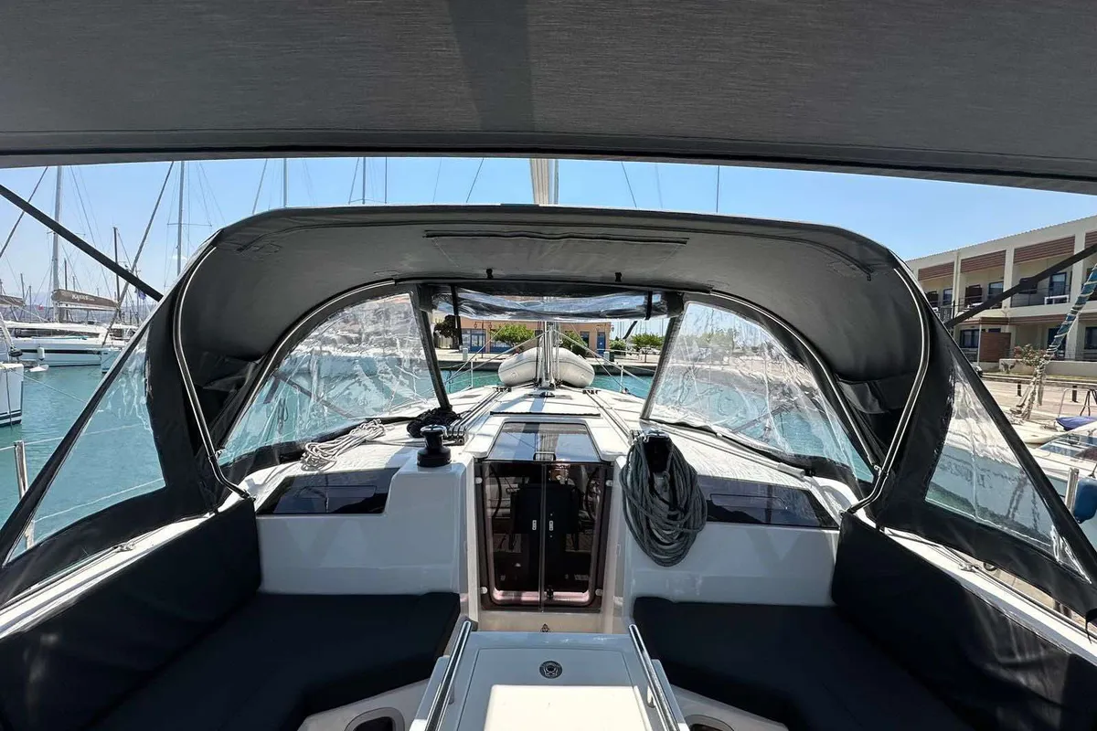 Cockpit of Monterey, a Beneteau Oceanis 40.1 sailboat at Municipal Unit of Lefkada, Greece