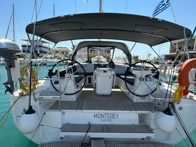Cockpit of Monterey, a Beneteau Oceanis 40.1 sailboat at Municipal Unit of Lefkada, Greece