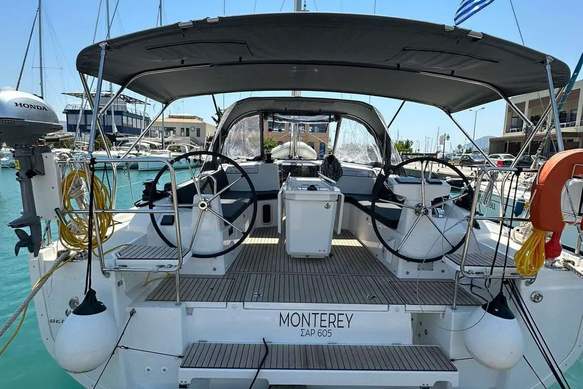 Cockpit of Monterey, a Beneteau Oceanis 40.1 sailboat at Municipal Unit of Lefkada, Greece