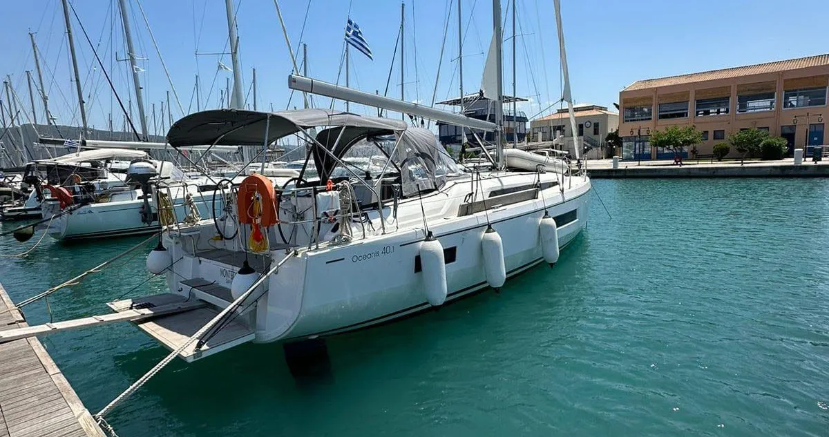 Exterior view of Monterey, a Beneteau Oceanis 40.1 sailboat at Municipal Unit of Lefkada, Greece
