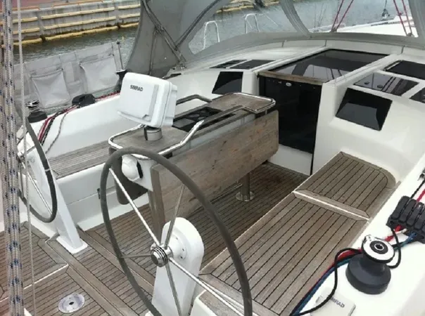 Cockpit of Milda, a Hanse 385 sailboat at Tallinn, Estonia