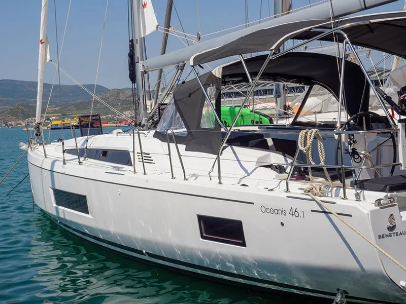 Exterior view of Layla, a Beneteau Oceanis 46.1 sailboat at Volos, Greece