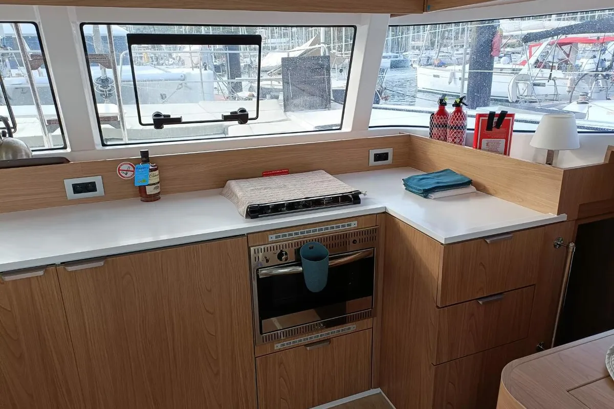 Galley of Poucette, a Bali Catsmart catamaran at Le Marin, France