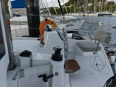 Cockpit of Poucette, a Bali Catsmart catamaran at Le Marin, France