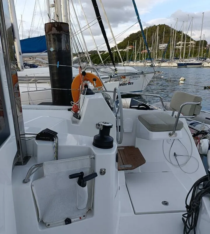 Cockpit of Poucette, a Bali Catsmart catamaran at Le Marin, France