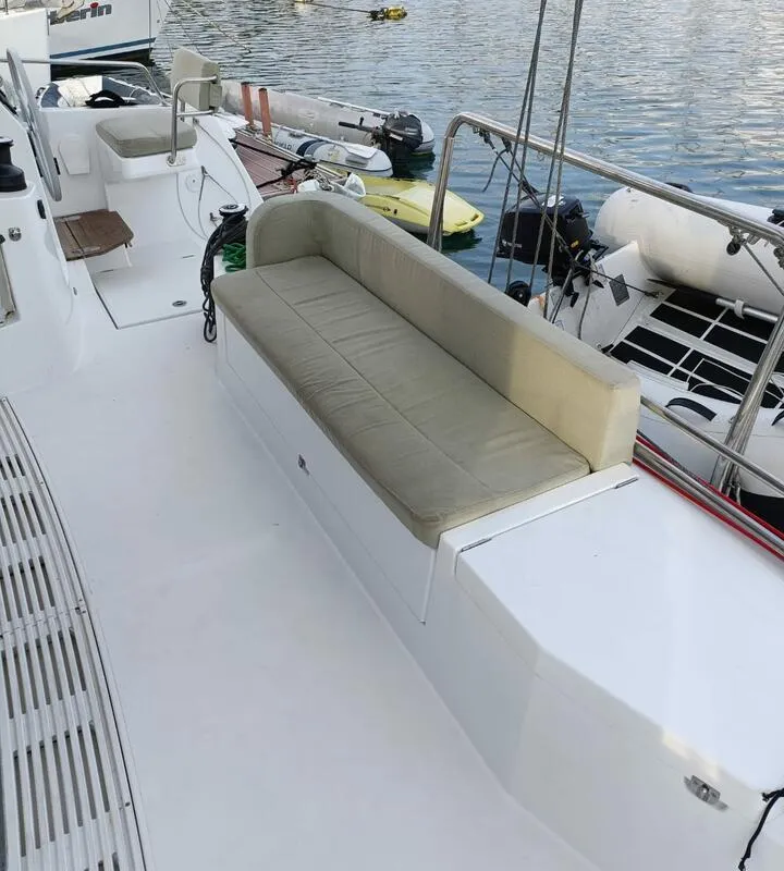 Deck of Poucette, a Bali Catsmart catamaran at Le Marin, France