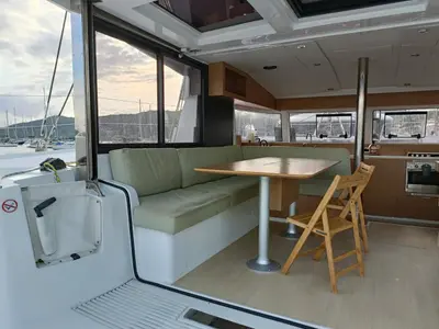 Salon of Poucette, a Bali Catsmart catamaran at Le Marin, France
