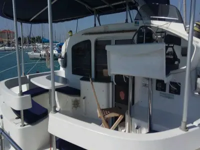 Cockpit of La Prima , a Fountaine Pajot Lavezzi 40 catamaran at Primošten, Croatia