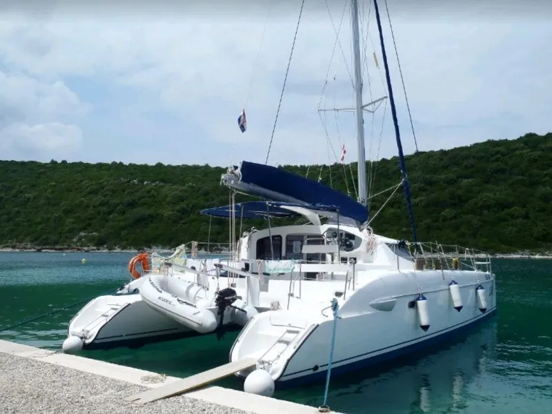 Exterior view of La Prima , a Fountaine Pajot Lavezzi 40 catamaran at Primošten, Croatia