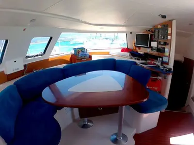 Salon of La Prima , a Fountaine Pajot Lavezzi 40 catamaran at Primošten, Croatia